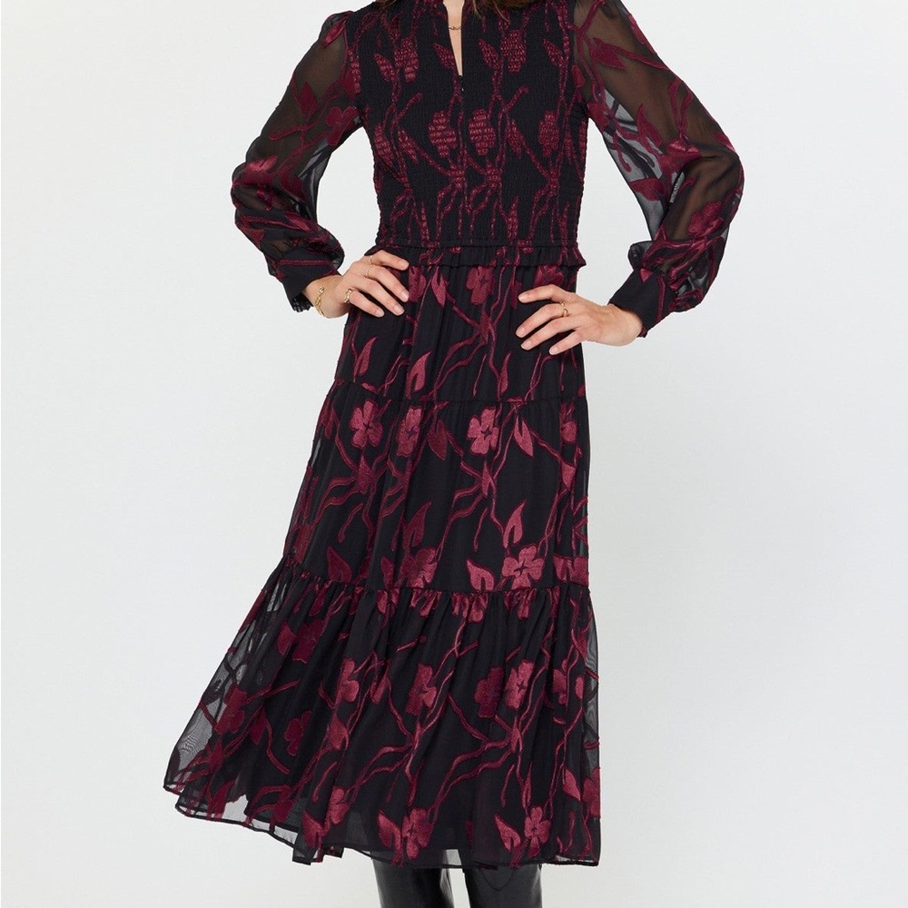 Elegant Black and Red Floral Dress